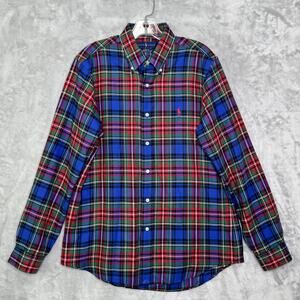 Ralph Lauren Shirt Mens Medium Plaid Classic Fit Performance Flannel Button Down